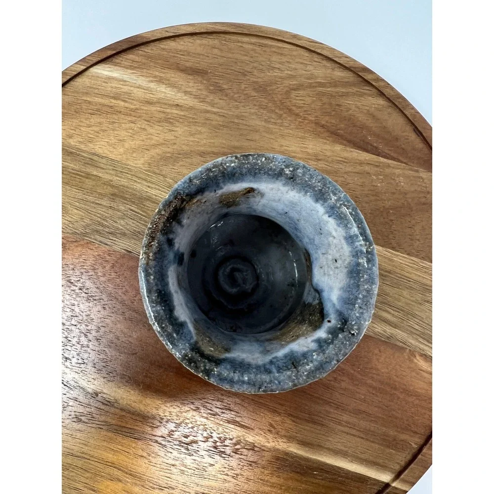 Handmade Ceramic Vase Rustic Beige Blue Zigzag Pattern‎ Small Bud Vase